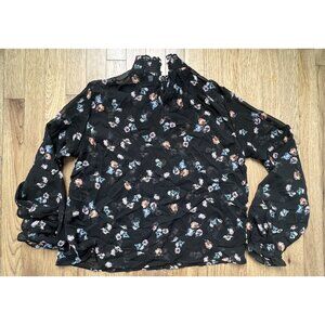 Aritzia Wilfred Valencia Blouse Black Floral Size Small Smocked Puff Sleeve Top